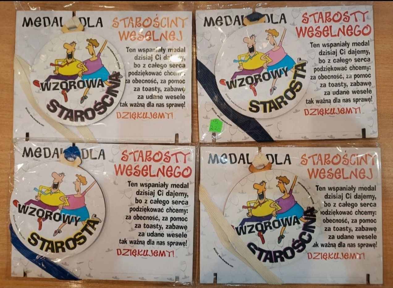 Zestaw 4 medali dla starostów weselnych, starosta, starościna, medal