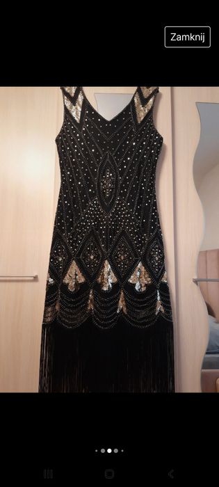 Sukienka czarno-złota z cekinami I frędzlami L/XL