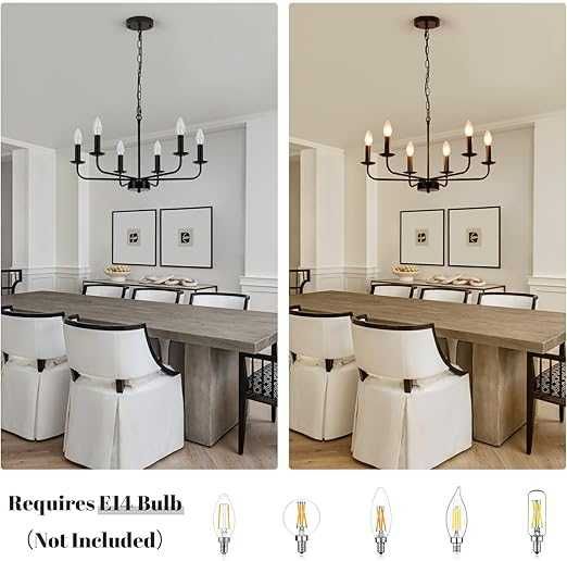 Klasyczny czarny żyrandol 6-ramienny, E14, regulowana wysokość