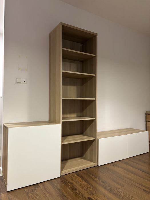 Zestaw 3 szafek Ikea Besta - regał + 2 szafki dąb bejcowany na biało