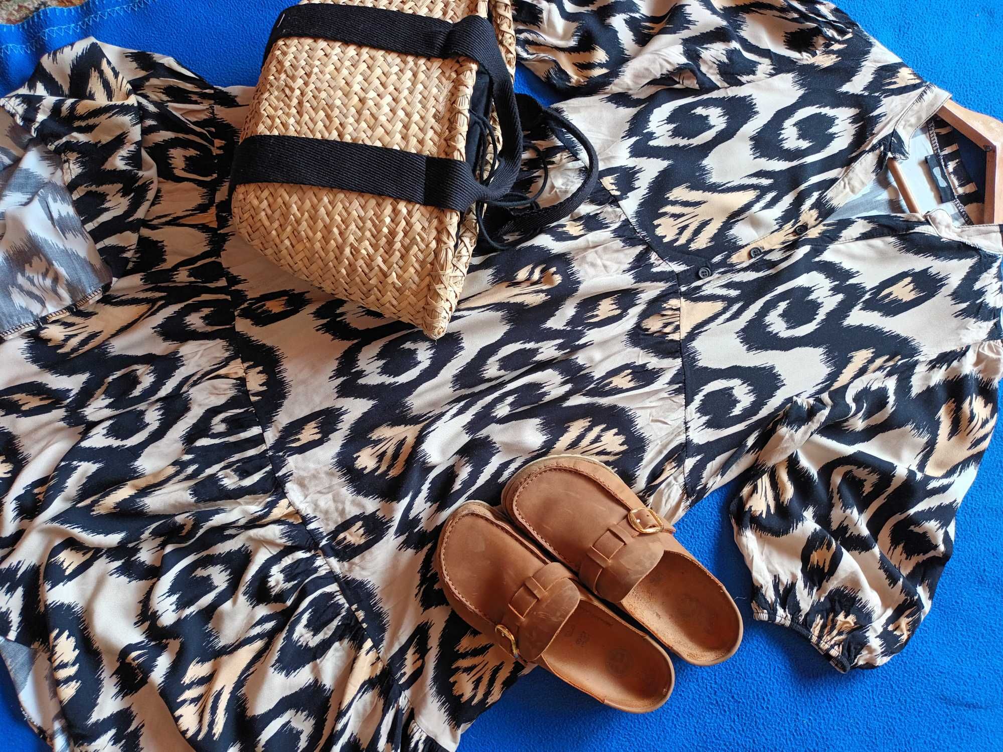 WŁOSKA luźna sukienka falbany wzory idealnana lato tencel 38