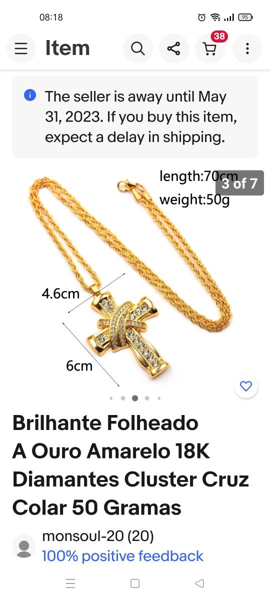 Vendo fio Ouro estrangeiro 18k