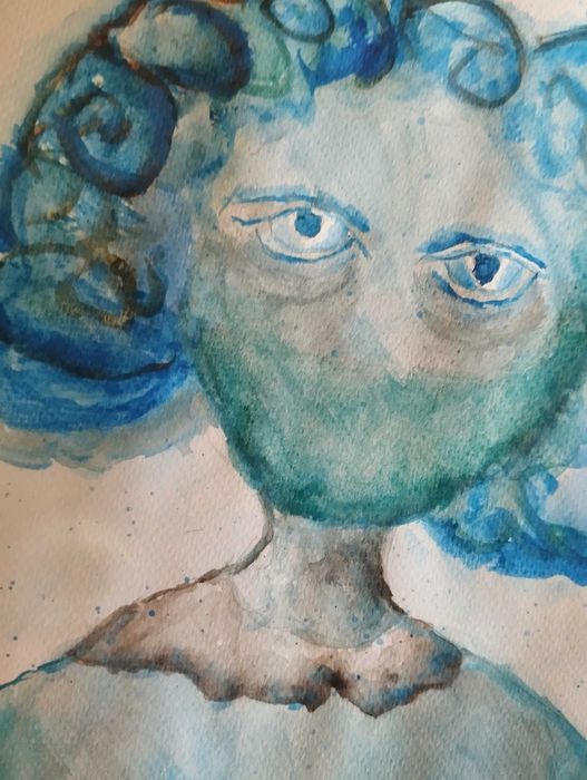 Obraz autorska postać w niebieskościach akwarela