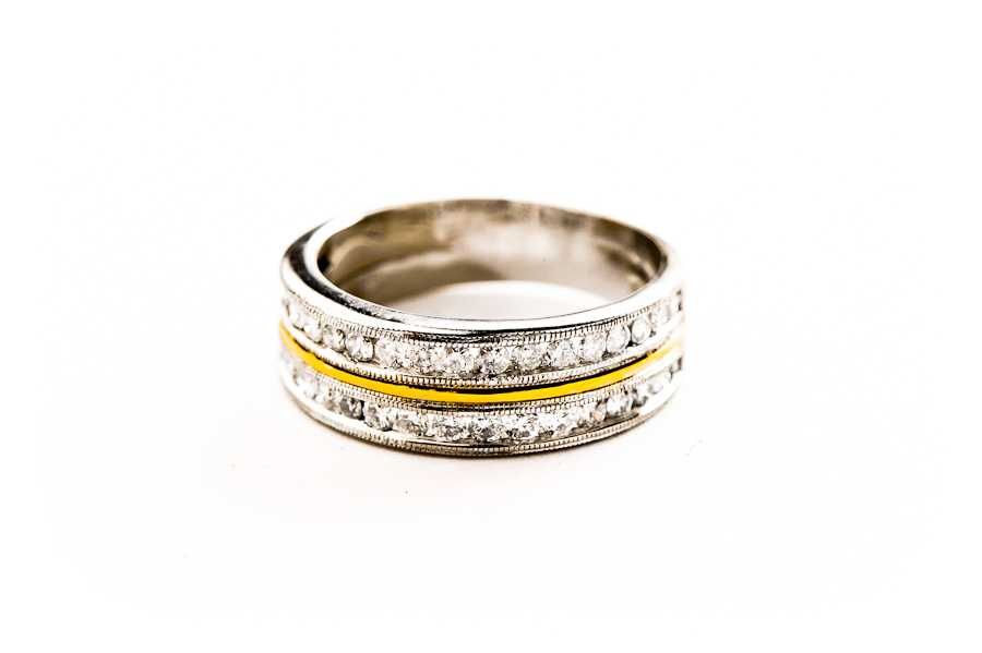 Złoty Pierścionek - DWA KOLORY ZŁOTA - 14K - 6,30g - DIAMENTY - Kraków