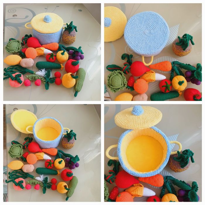 Овочі, фрукти. Посуд . в'язані. ручної роботи.