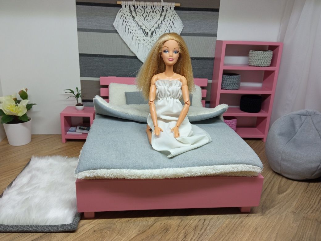 Meble dla lalki barbie skala 1:6 łóżko podwójne drewniane