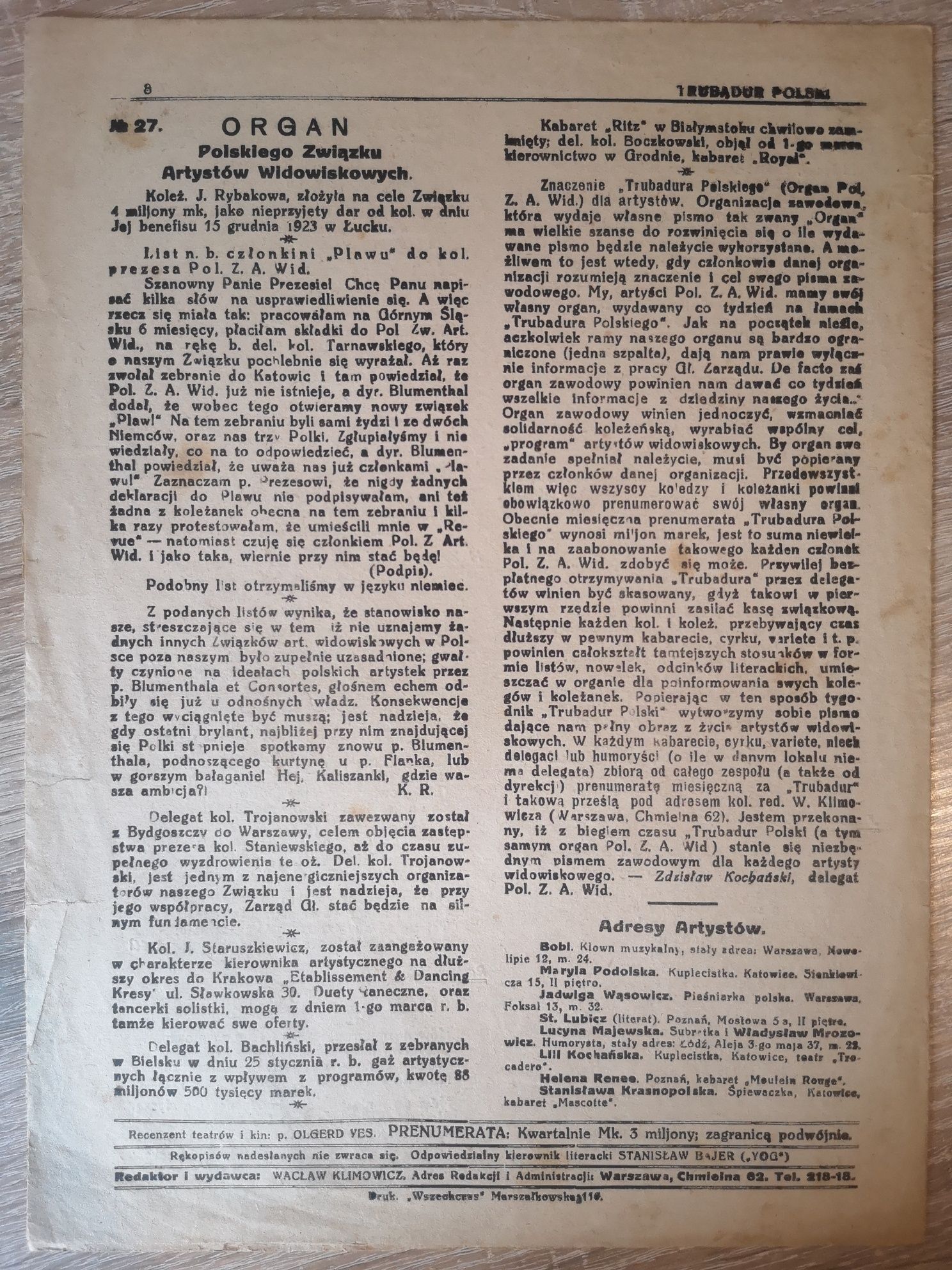 Trubadur Polski - tygodnik artystyczny