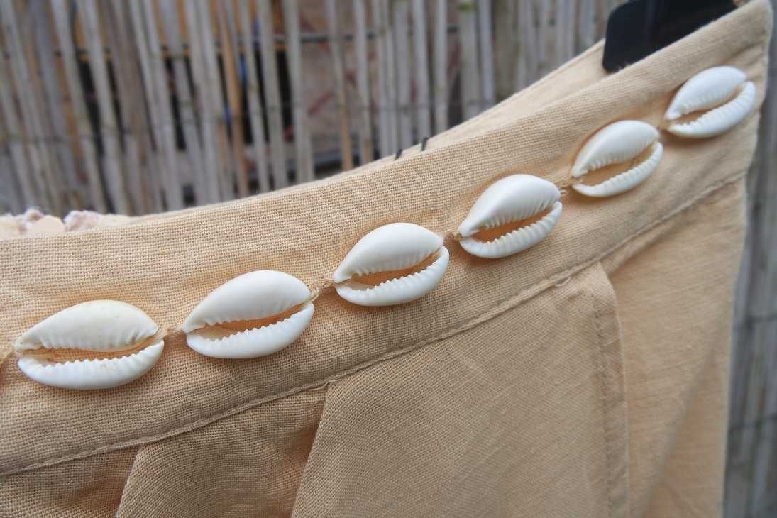 ZARA spódnica midi piaskowa beżowa muszelki bawełna + len Nowa 36/S