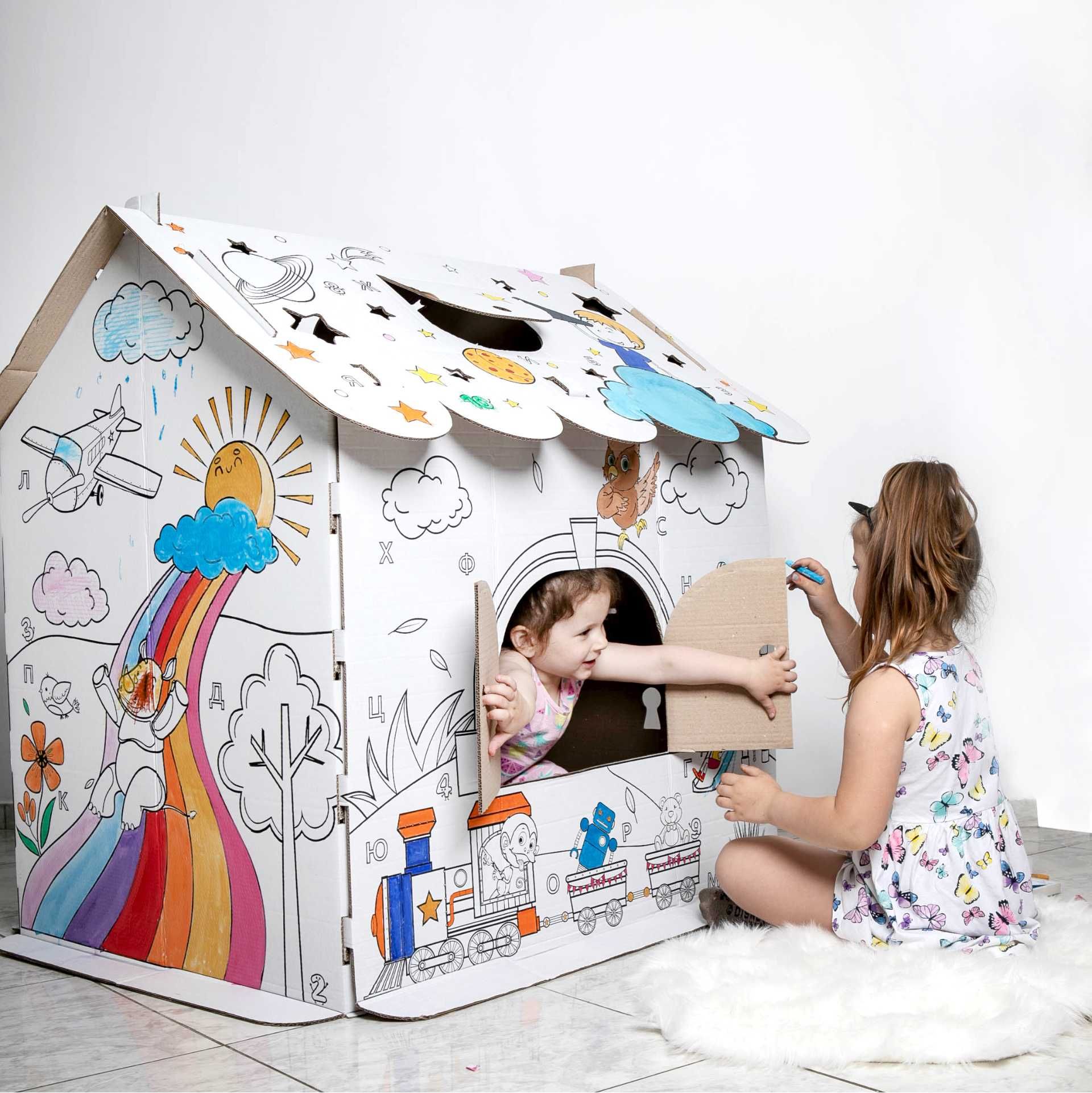 Картонный домик раскраска подарок для ребенка  для детей 110x80x120 см