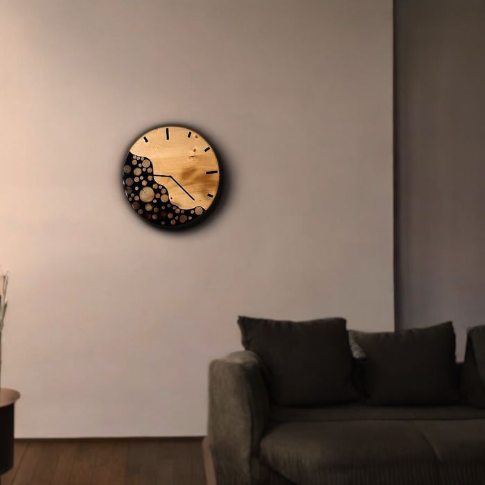 Unikalny zegar ścienny z drewna i żywicy 43cm! – ręcznie wykonany