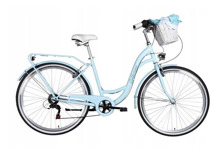 Rower damski błękitny miejski 28 SHIMANO damka KOSZ + WKŁAD GRATIS
