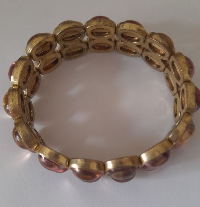 Pulseira metal e cristais cor rosa com elástico - ÚLTIMOS DIAS