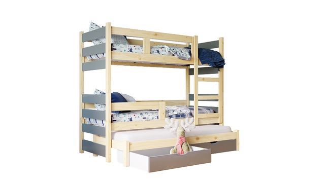 Łóżko piętrowe NOEMI 3 z wysuwanym spaniem + materace GRATIS