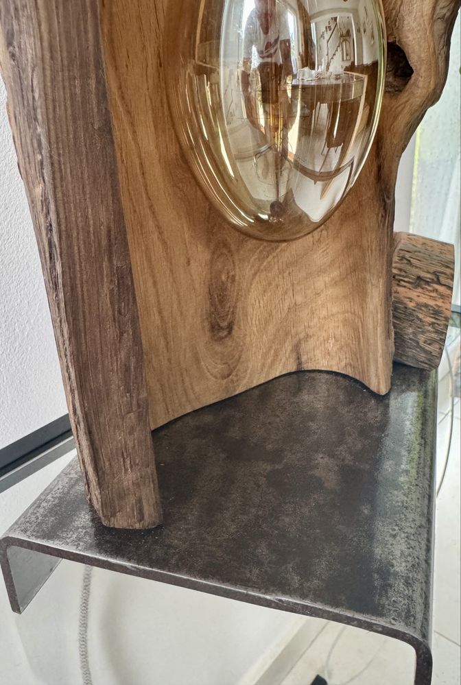 Lampka rustykalna loftowa stołowa nocna handmade naturalne drewno