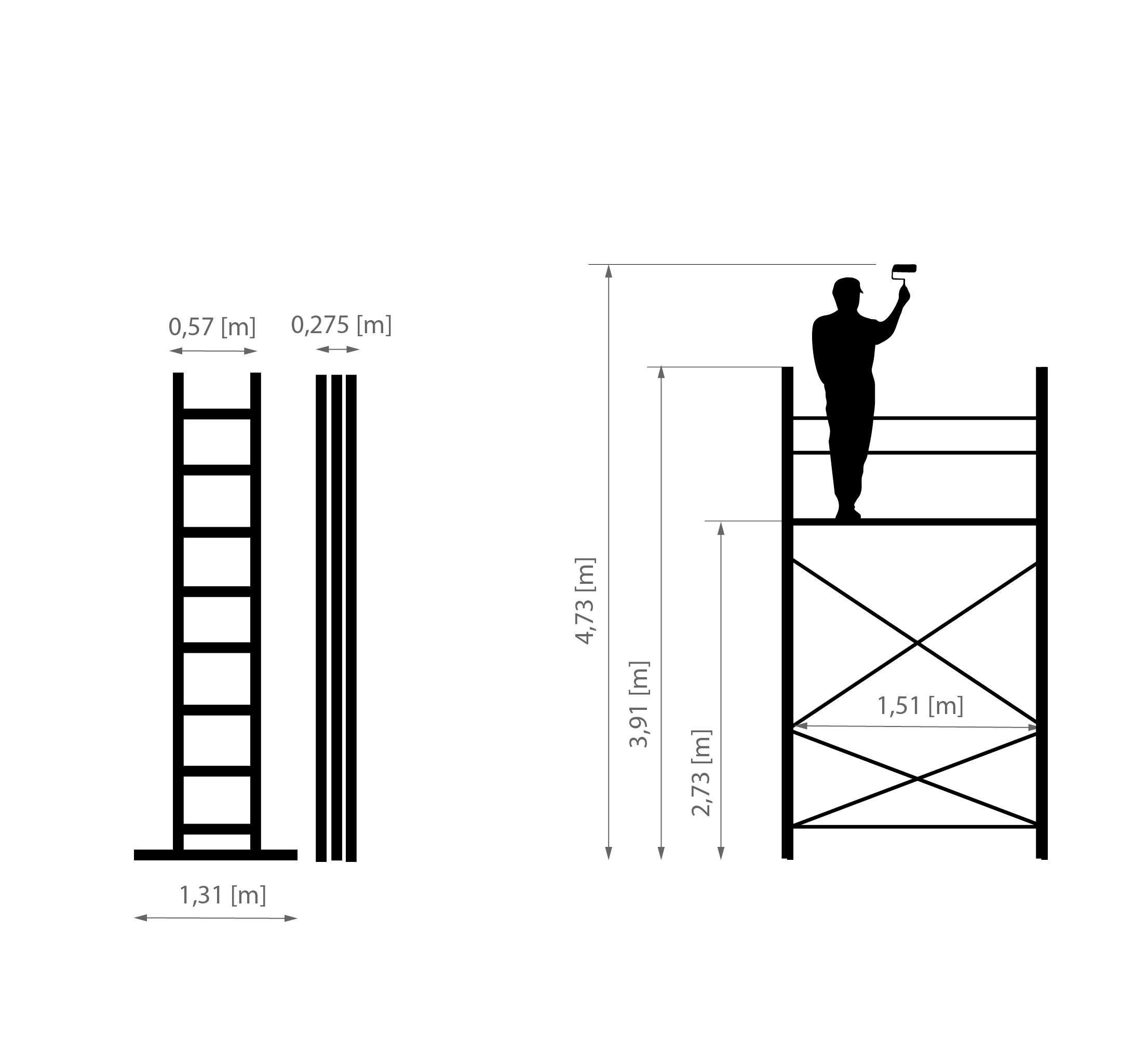 Rusztowanie jezdne ALUMINIOWE DRABINOWE 4,8m 200kg darmowa dostawa