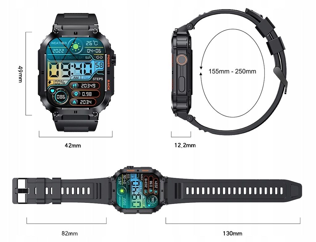 Zegarek smartwatch sportowy bluetooth męski rozmowy pl menu k57 pro