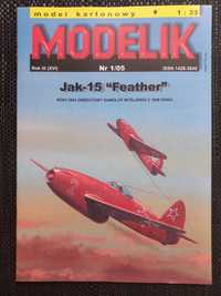 Model Kartonowy Modelik 1/2005 Myśliwiec JAK-15 FEATHER + LASERY