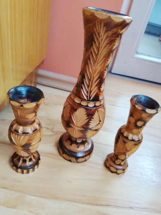 Wazony drewniane PRL vintage