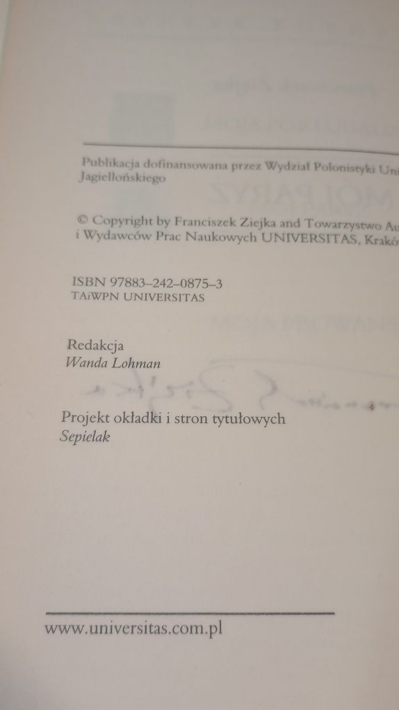 Mój Paryż. Z autografem. Franciszek Ziejka