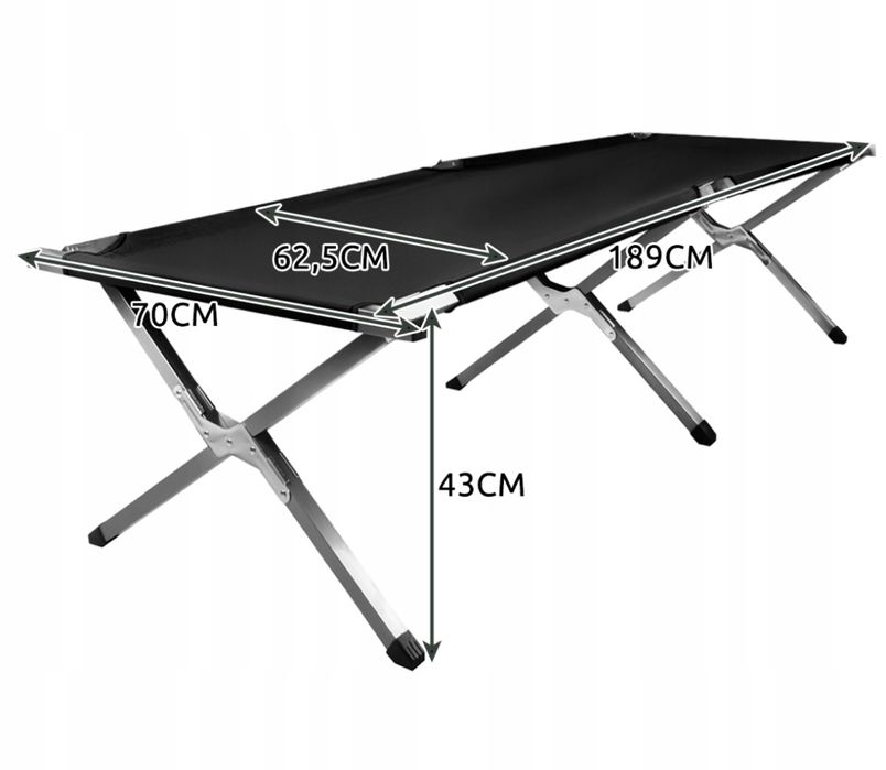 Duże Łóżko Polowe Turystyczne Składane Wędkarskie Kanadyjka do Masażu