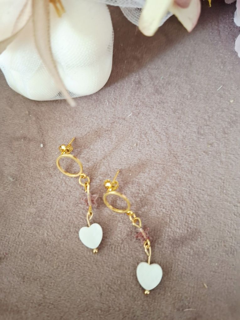 Kolczyki handmade z naturalnych kamieni masa perłowa kwarc truskawkowy