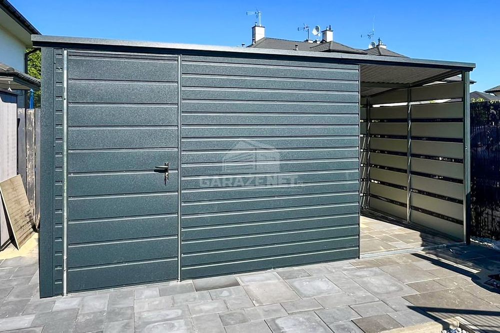 SCHOWEK DOMEK OGRODOWY 2,5X3M + Wiata 1,5M - Drzwi - Antracyt  TS773