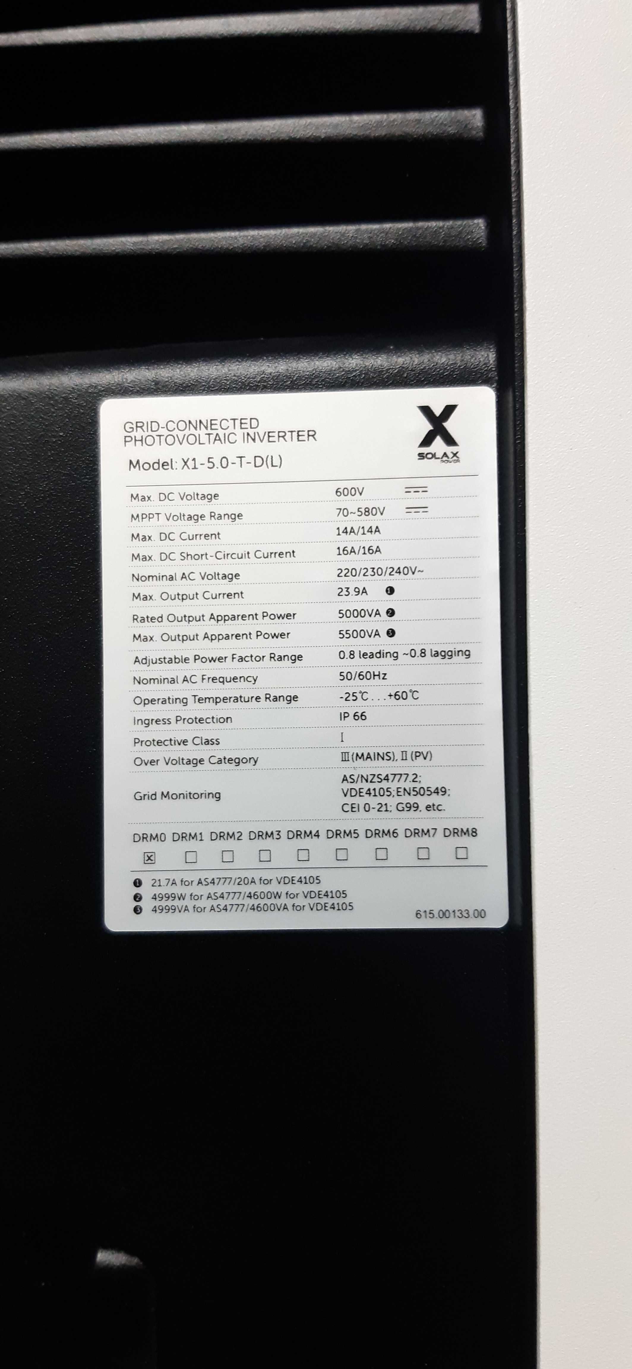 Inversor Monofásico SOLAX X1-5.0-T-D(l) 5000