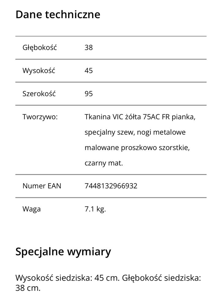 Ławka Glomira żółty złoty pikowana