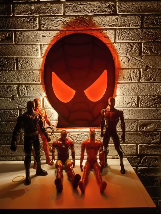 Drewniana lampka nocna led SPIDERMAN maska + gratis 40cm !!!