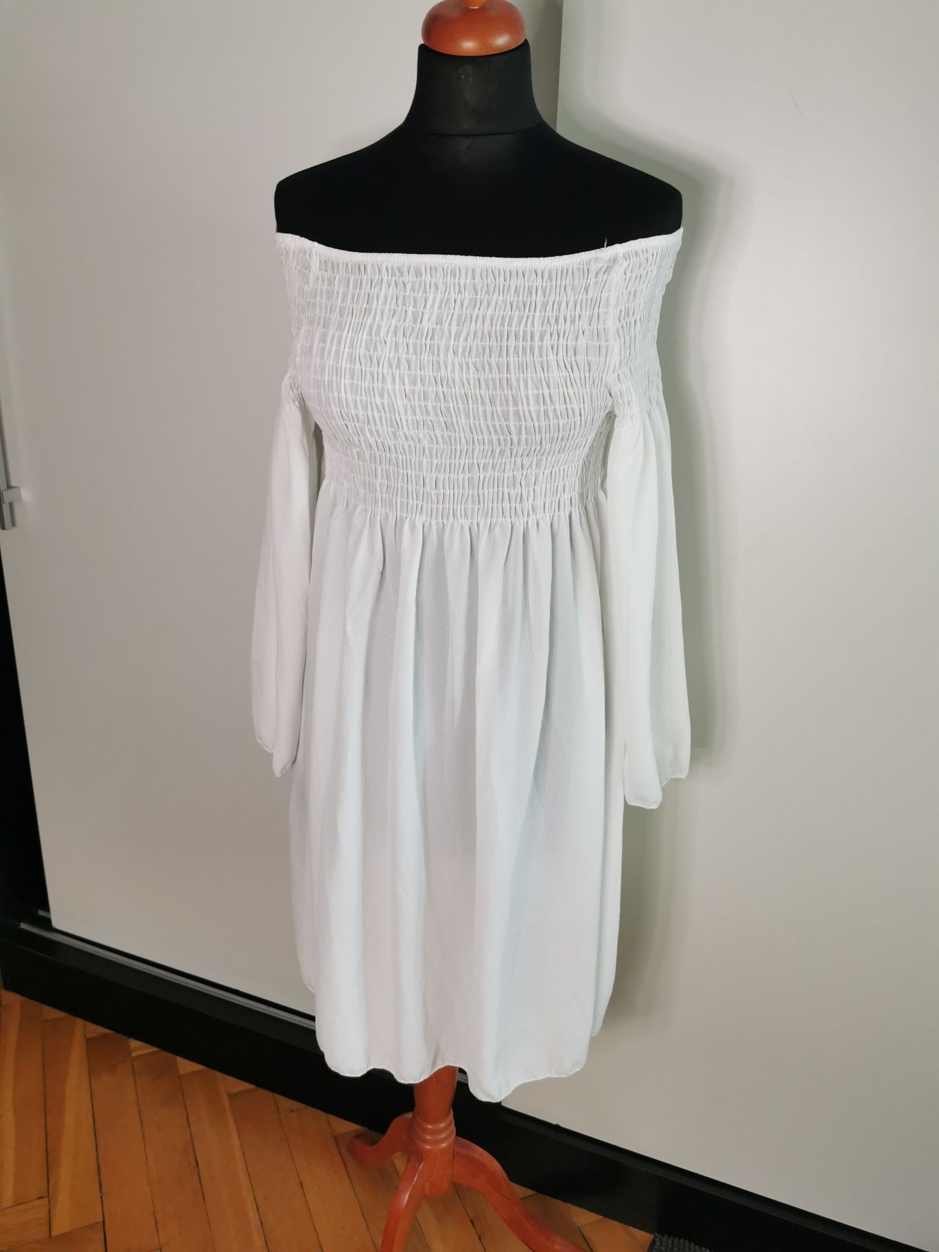 Piękna biała cienka bluzka tunika sukienka hiszpanka
