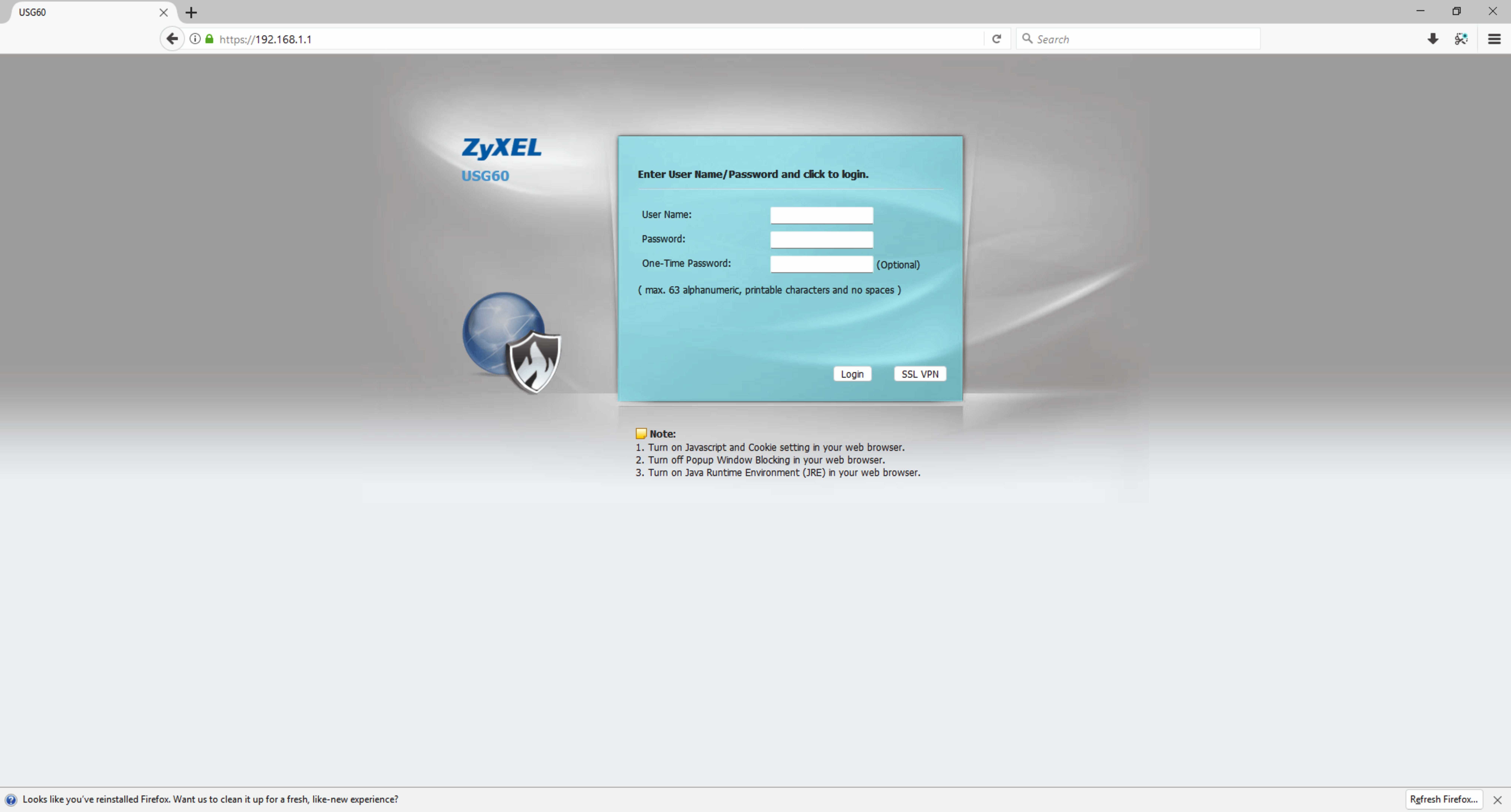 Firewall ZYXEL USG60 (4xLAN 2xWAN 2xUsb 1000Mbps)
