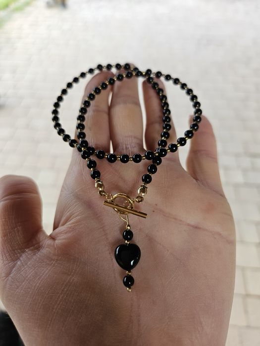 Naszyjnik kamienie naturalne Jadeit Hematyt Onyks