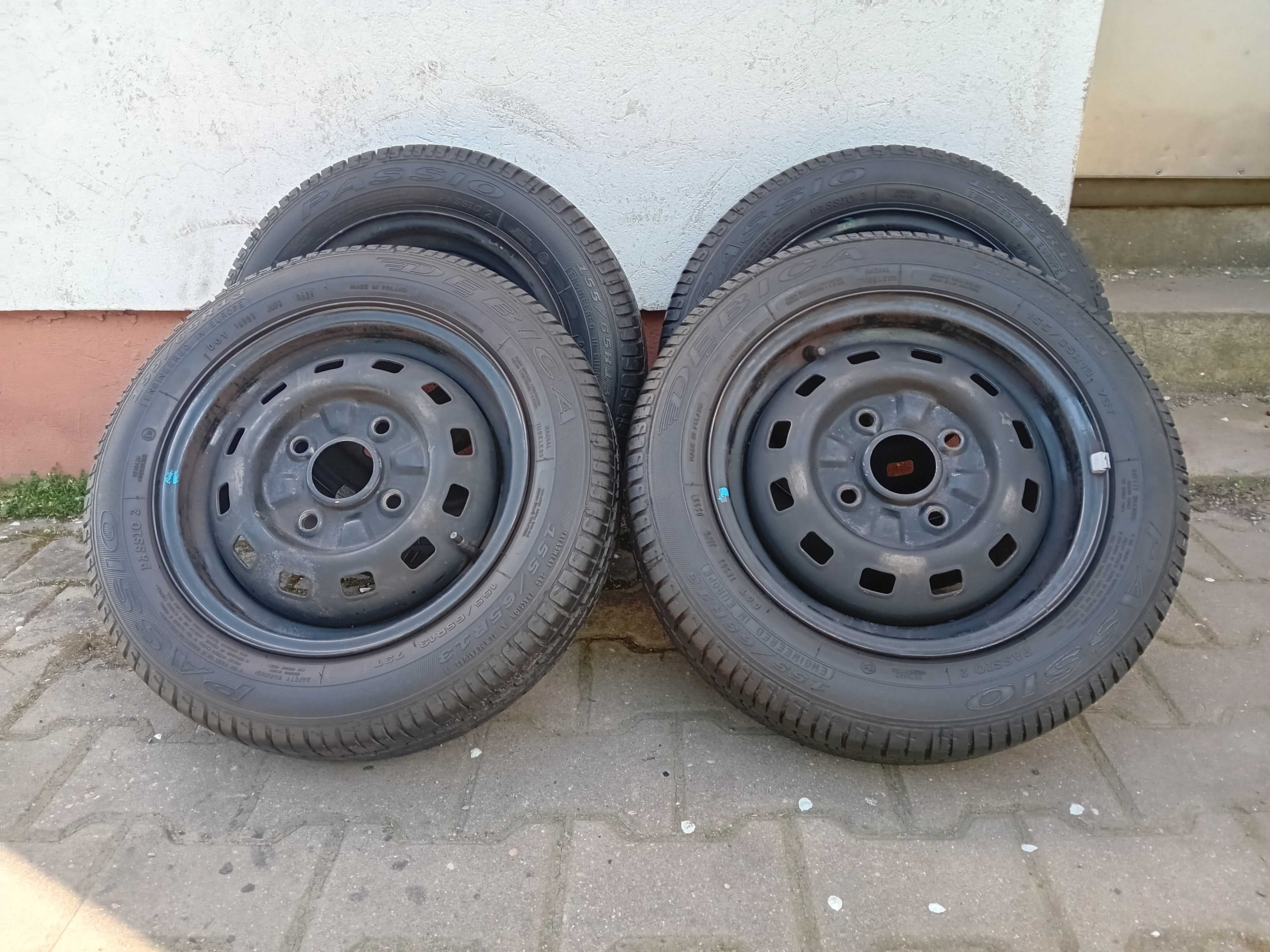 Komplet kół 4 x 114,3 Nowe opony Dębica Passio 2 155/65 R 13 DOT 0523