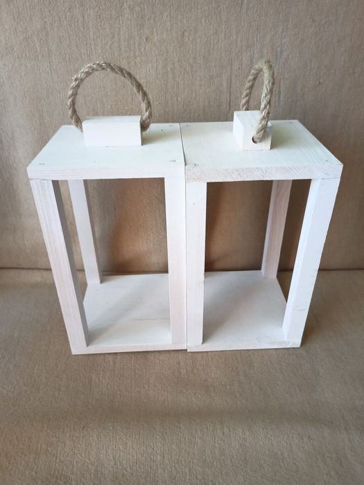 Lampiony , latarenki 3 sztuki drewniane kolor biały WARTO !