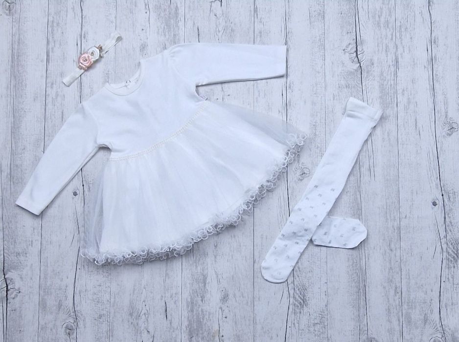 Sukienka do chrztu r 86 bawelniana, biel śmietankowa z tiulem
bawelnia