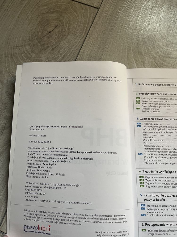 BHP w branzy hotelarskiej WSiP klasa 1