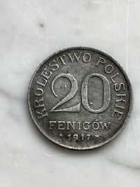 20 feningów Królestwo Polskie. Moneta z 1917r