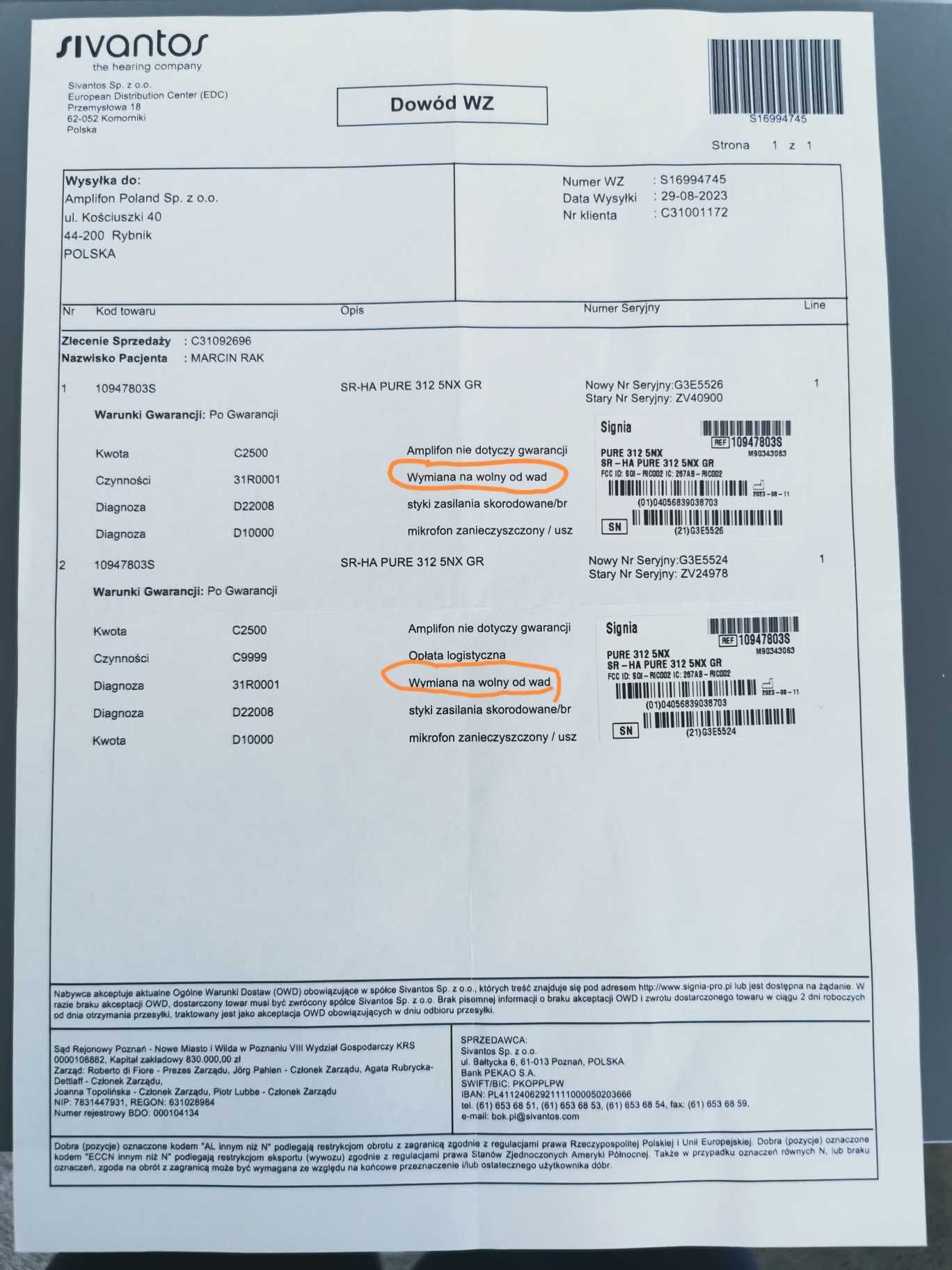 Sprzedam 2 aparaty słuchowe SIGNIA PURE 312 5NX ( NOWA ELEKTRONIKA )