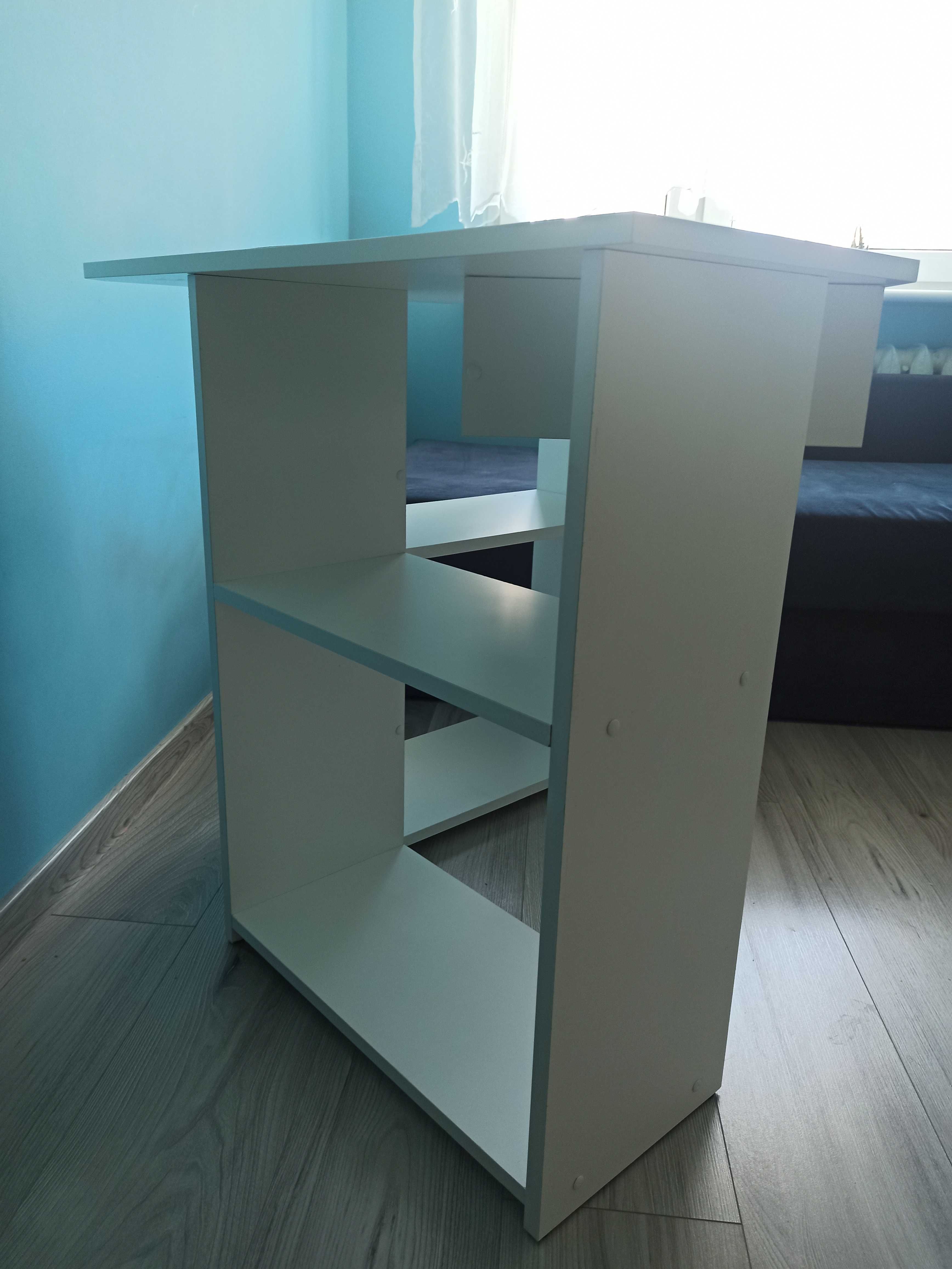 Biurko narożne białe z półkami 80x80x75