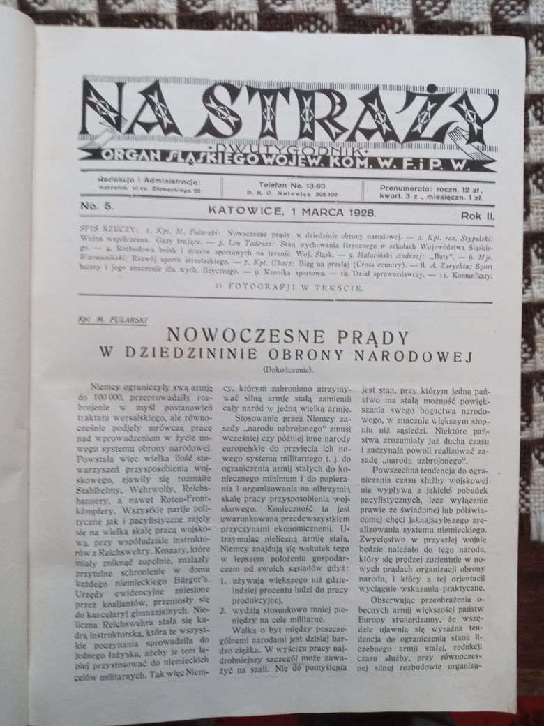 Czasopismo Na Straży rocznik 1928 styczeń  listopad numery 1-21 UNIKAT