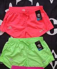 2 x Adidas logowane zwiewne szorty neonowe S/M