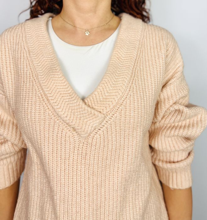 Beżowy sweter z dekoltem w serek XS 34 ASOS