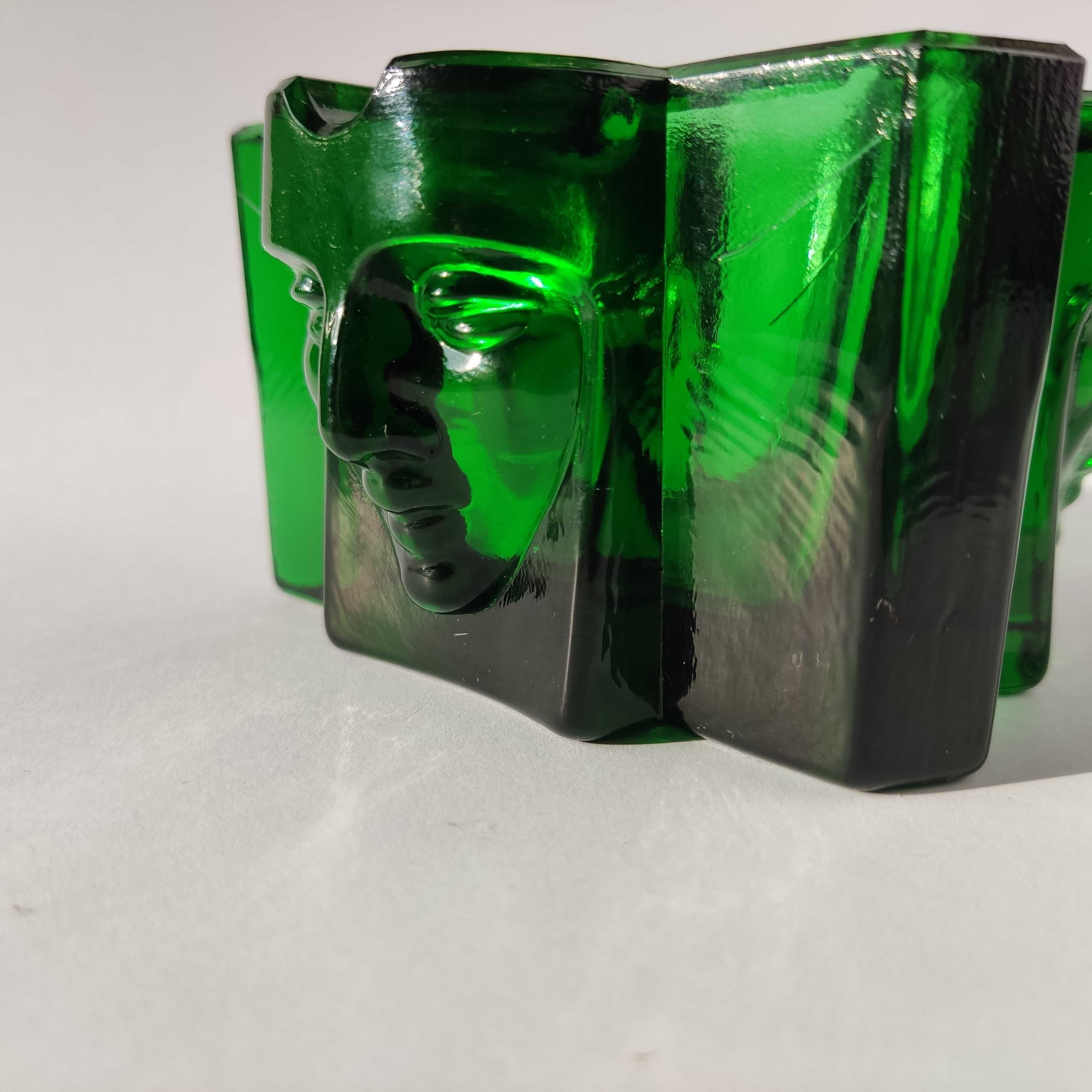 Unikat - popielnica Art Deco - lata 30 - grube piękne zielone szkło