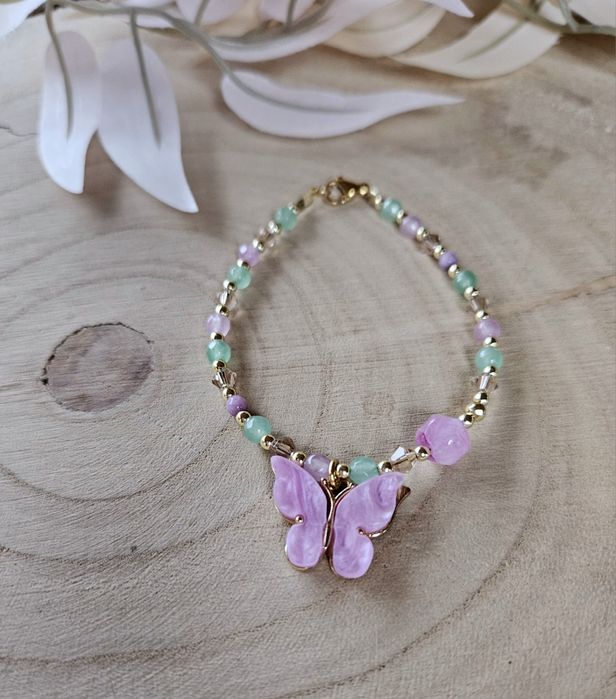 Bransoletka kamienie naturalne Jadeit Agat Masa Perłowa Kryształki