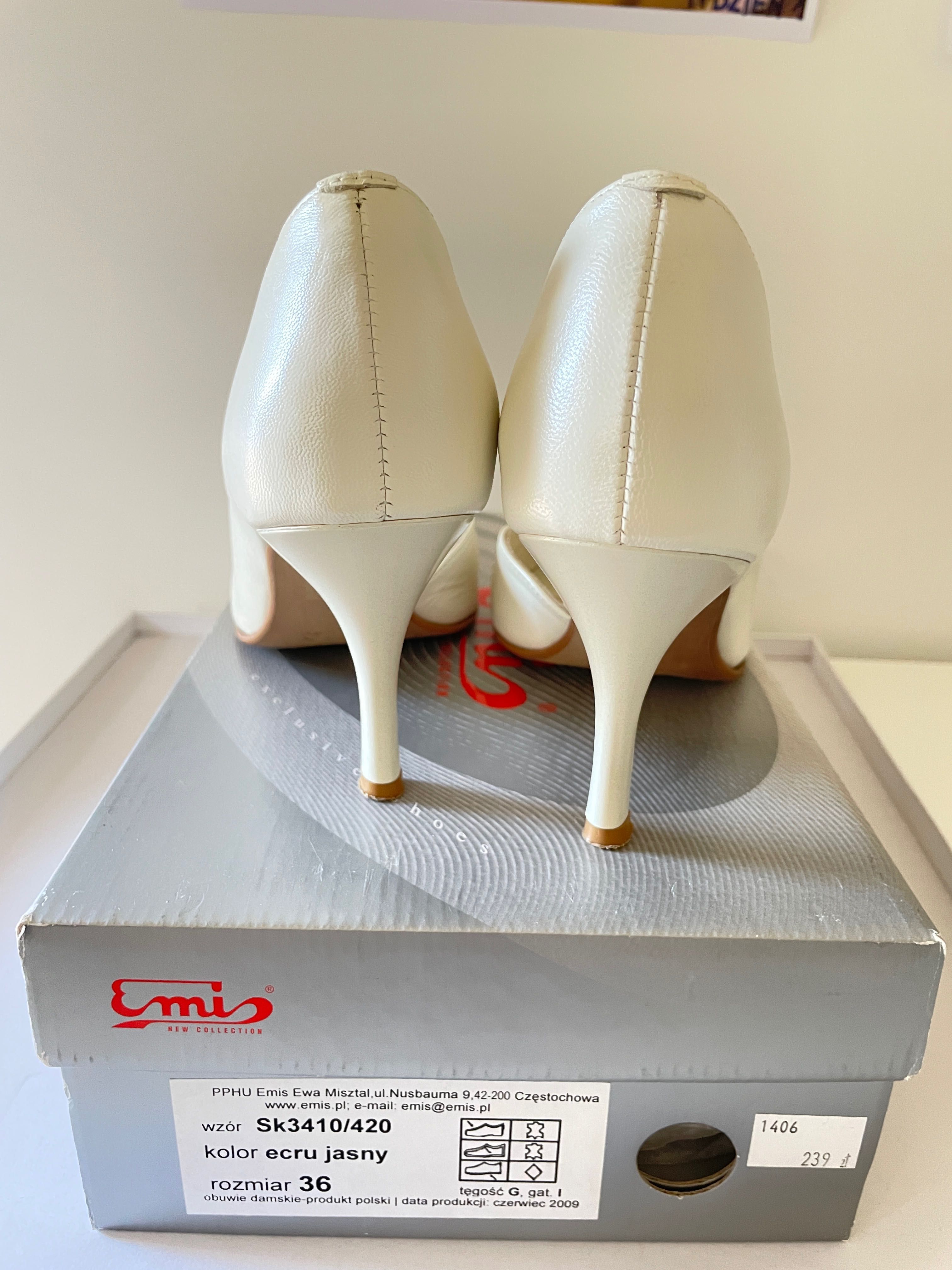 Buty ślubne szpilki skórzane ecru jasne rozmiar 36