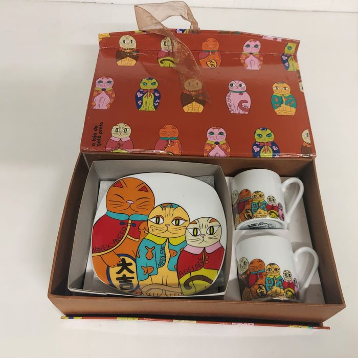 Conjunto de duas chavenas de café - Gato Preto