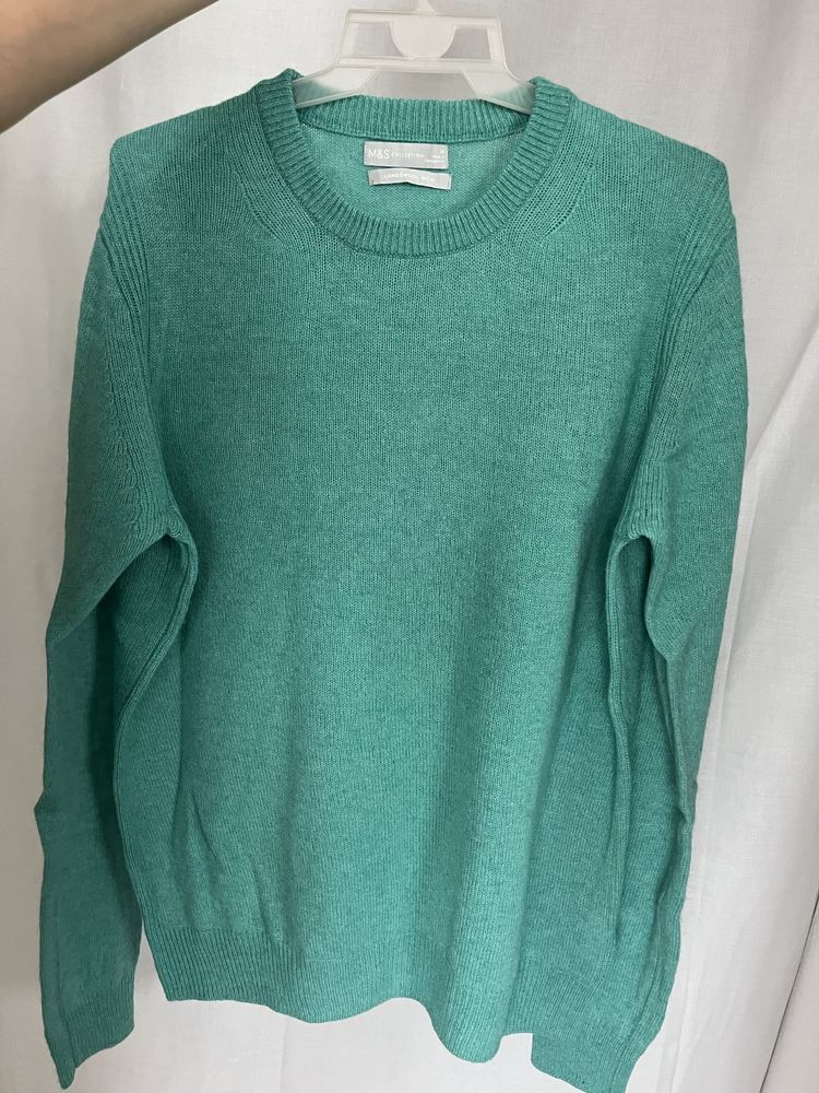 Sweter lambswool wełna 44 XXL zielony