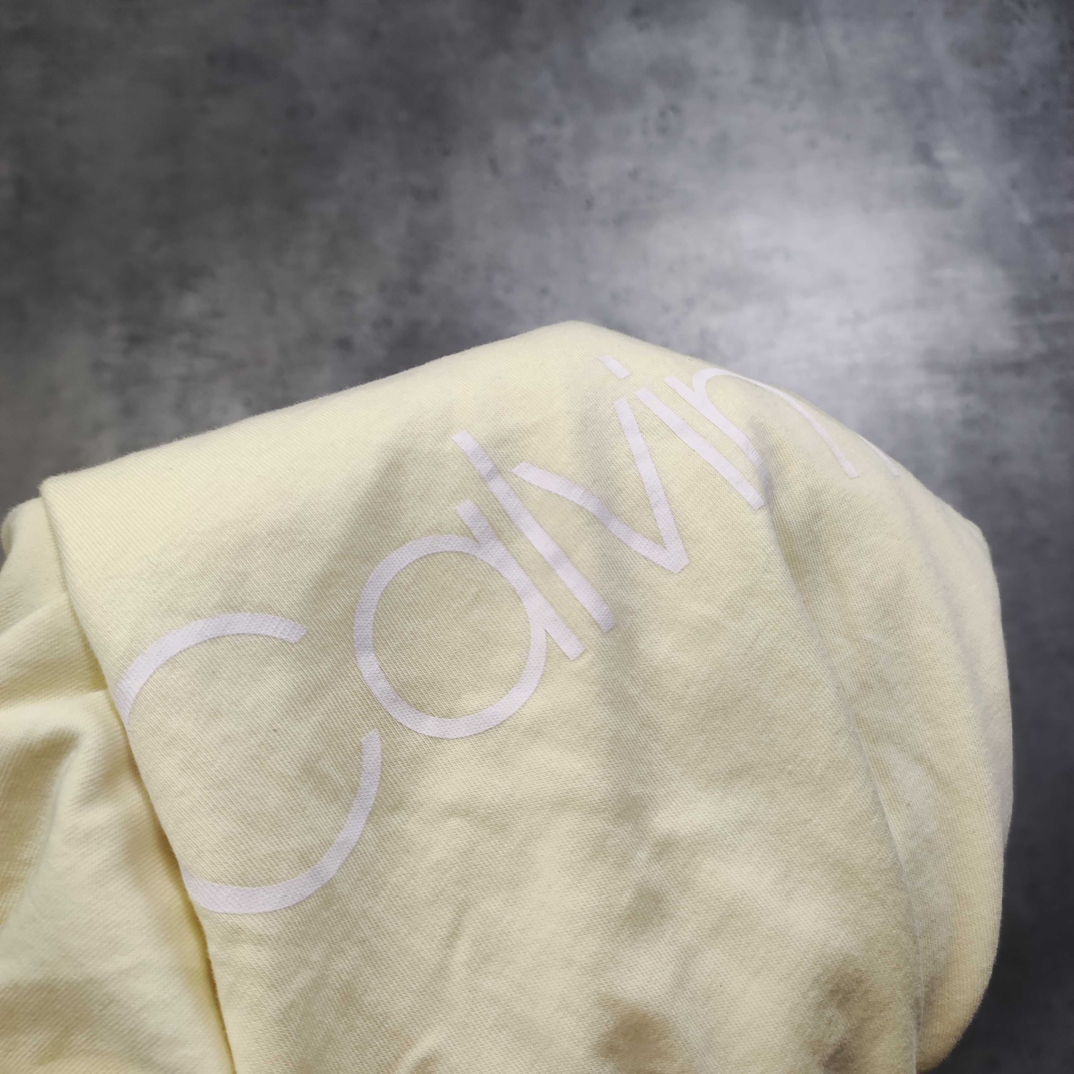 MĘSKA PREMIUM Koszulka Bawełna duże Logo Jasno Żółta Nadruk Elegancka