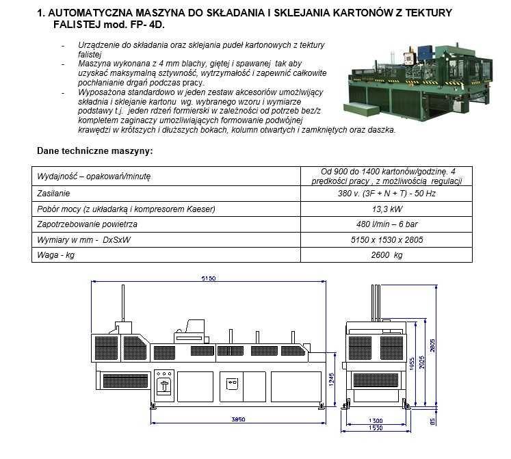 Sprzedam Automatyczną Maszynę do sklejania kartonów Boix FP-4D