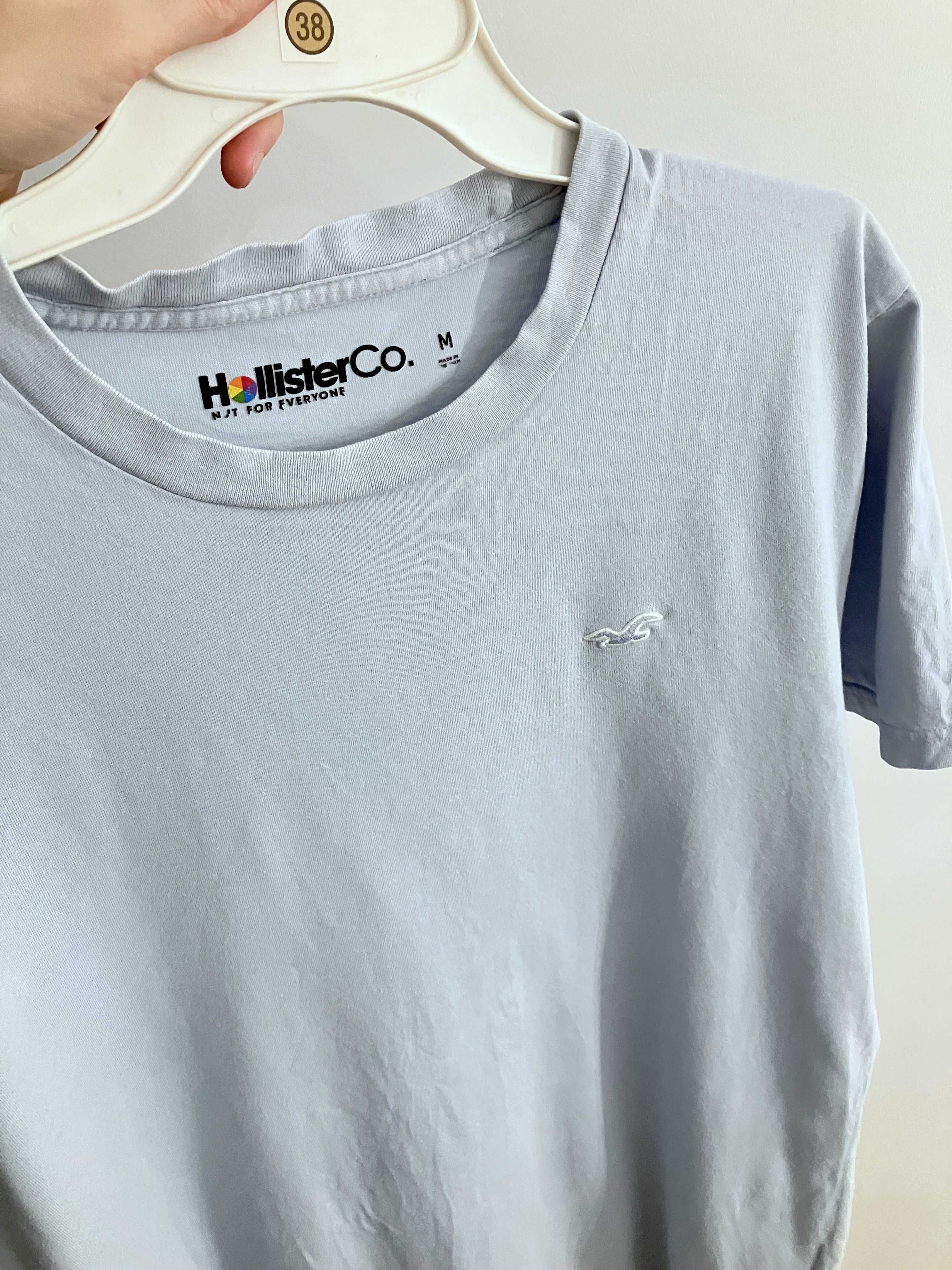 Błękitna koszula Hollister M t-shirt męski basic logo haft